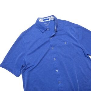Marti Kat Shirt Mens Large Blue Solid Short Sleeve Button Up Modal Casual